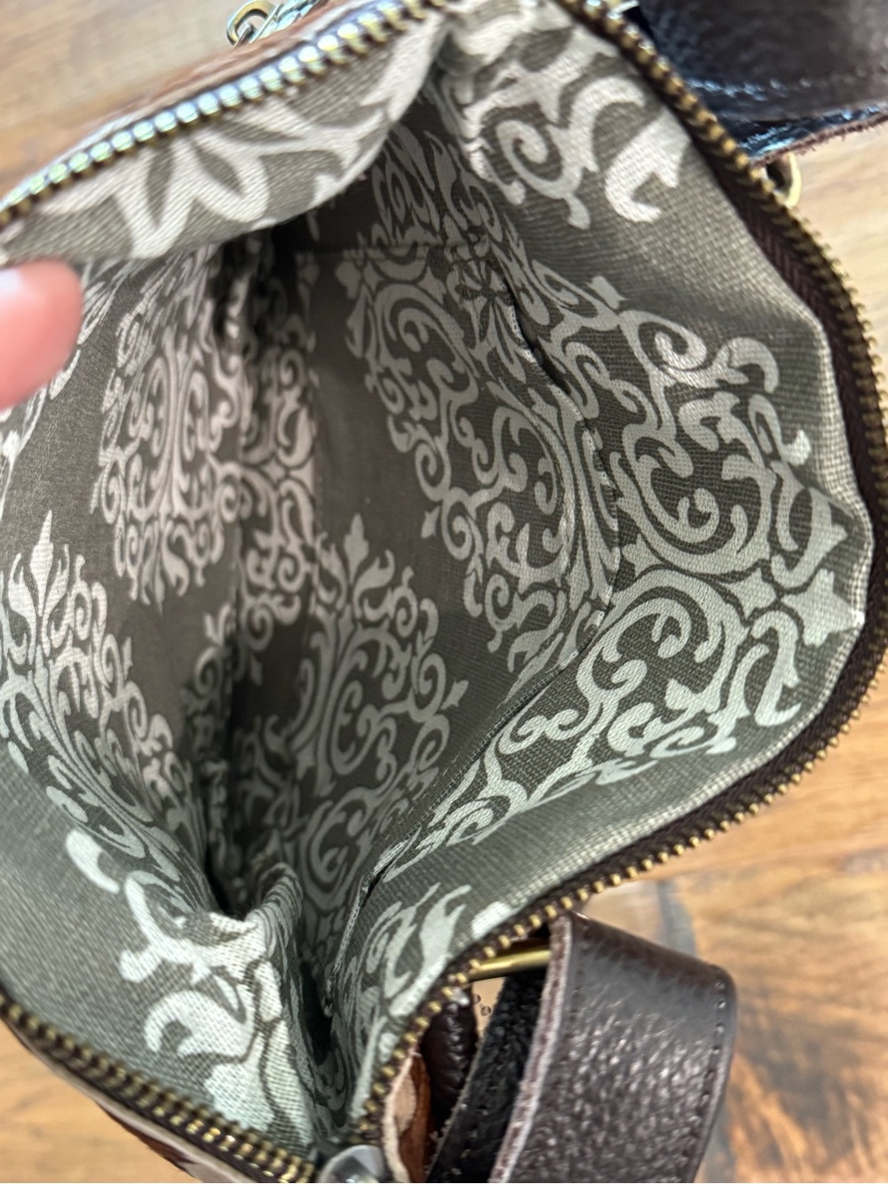 Keep It Gypsy Upcycled Boho LV Calf Hair Leather Crossbody Brown NWOT - Picture 7 of 9